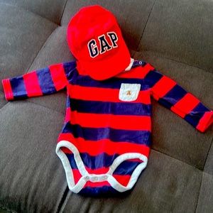 6-12 month striped romper with matching hat